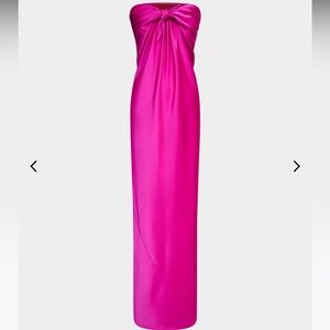 New Halston Lisette Strapless Front-Knot Satin Gown in Shocking Pink